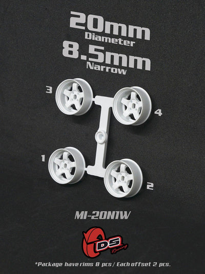 Mini Z N White Rims - 20mm - 8.5mm - Ds racing