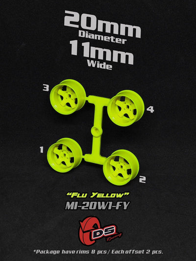 Mini Z W Fluo Yellow Rims - 20mm - 11mm - Ds racing