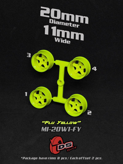 Mini Z W Fluo Yellow Rims - 20mm - 11mm - Ds racing