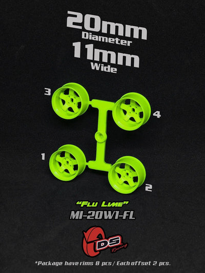 Jantes Lime citron vert Mini Z W - 20mm - 11mm - Ds racing