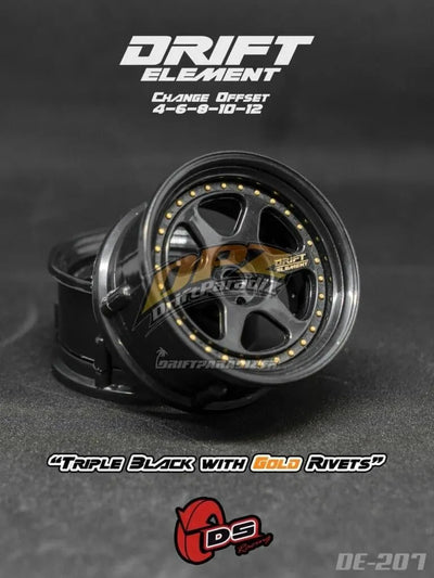 Jantes réglables Drift Element II Noires/visserie or - DS racing