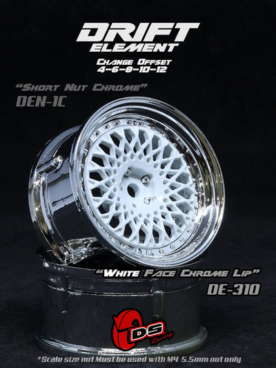 Drift Element Mesh adjustable rims White/Chrome rivets - DS racing