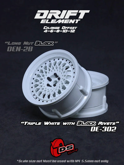 Drift Element Mesh adjustable rims White/Black rivets - DS racing