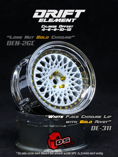 Jantes réglables Drift Element Mesh Blanches/Rivets Or - DS racing