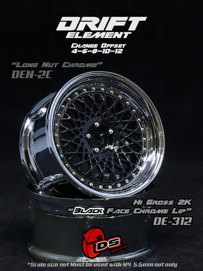 Drift Element Mesh adjustable rims Black/Chrome rivets - DS racing