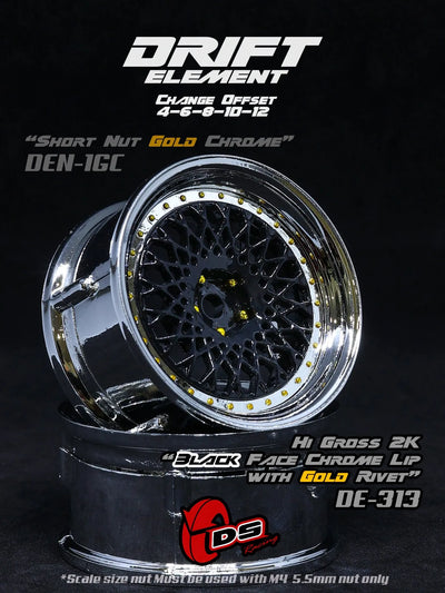 Drift Element Mesh adjustable rims Black/Gold rivets - DS racing