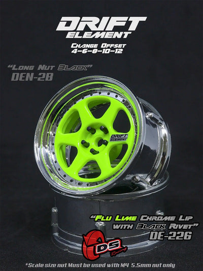 Drift Elements adjustable rims Fluo green/Chrome/black - DS Racing