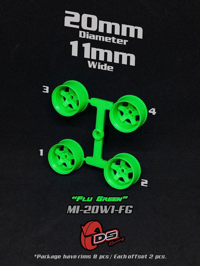 Green Mini Z W rims - 20mm - 11mm - Ds racing